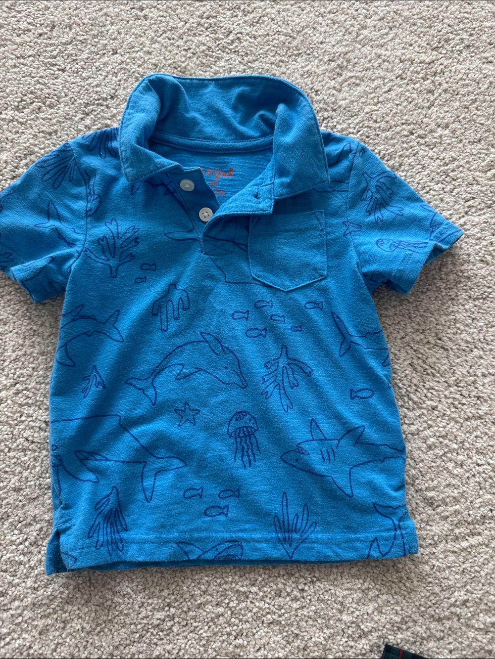 Cat & Jack Bright Blue Polo with Ocean Creature Print